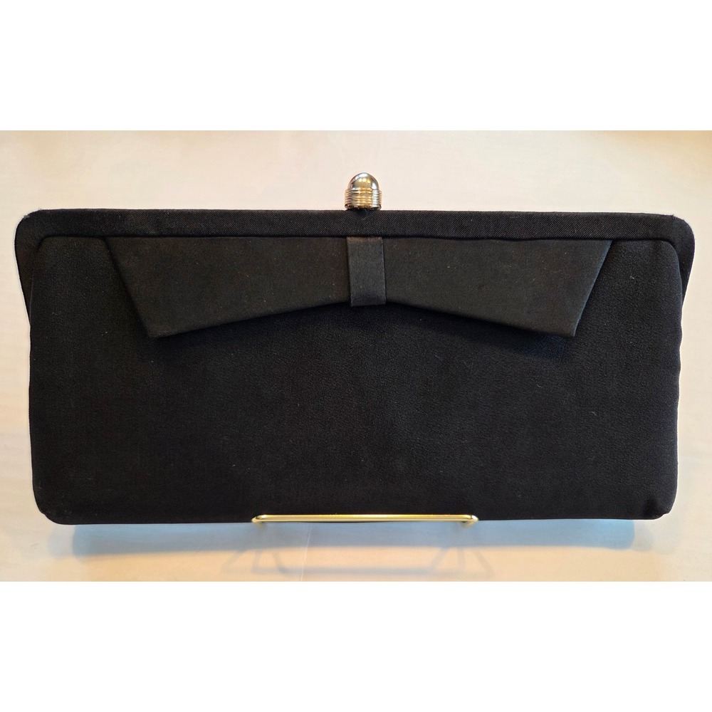 Admiral Vintage Black Bow Evening Clutch Bag with Gold Chain Strap - Picture 6 of 11